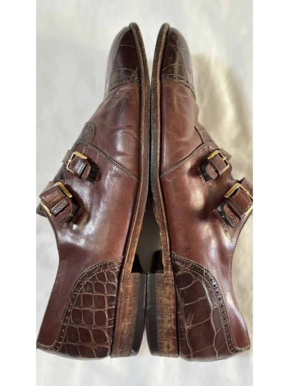 Caporicci Men’s 10 Genuine Alligator Leather Double Monk Strap Shoes Italy